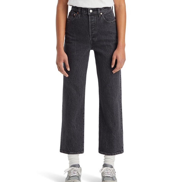 Levis Ribcage Straight Ankle Jeans size 31 well worn - black - Picture 1 of 9